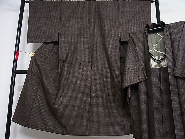 平和屋-こころ店男性　本場大島紬　アンサンブル　格子　正絹　逸品　AAAG5960Boa
