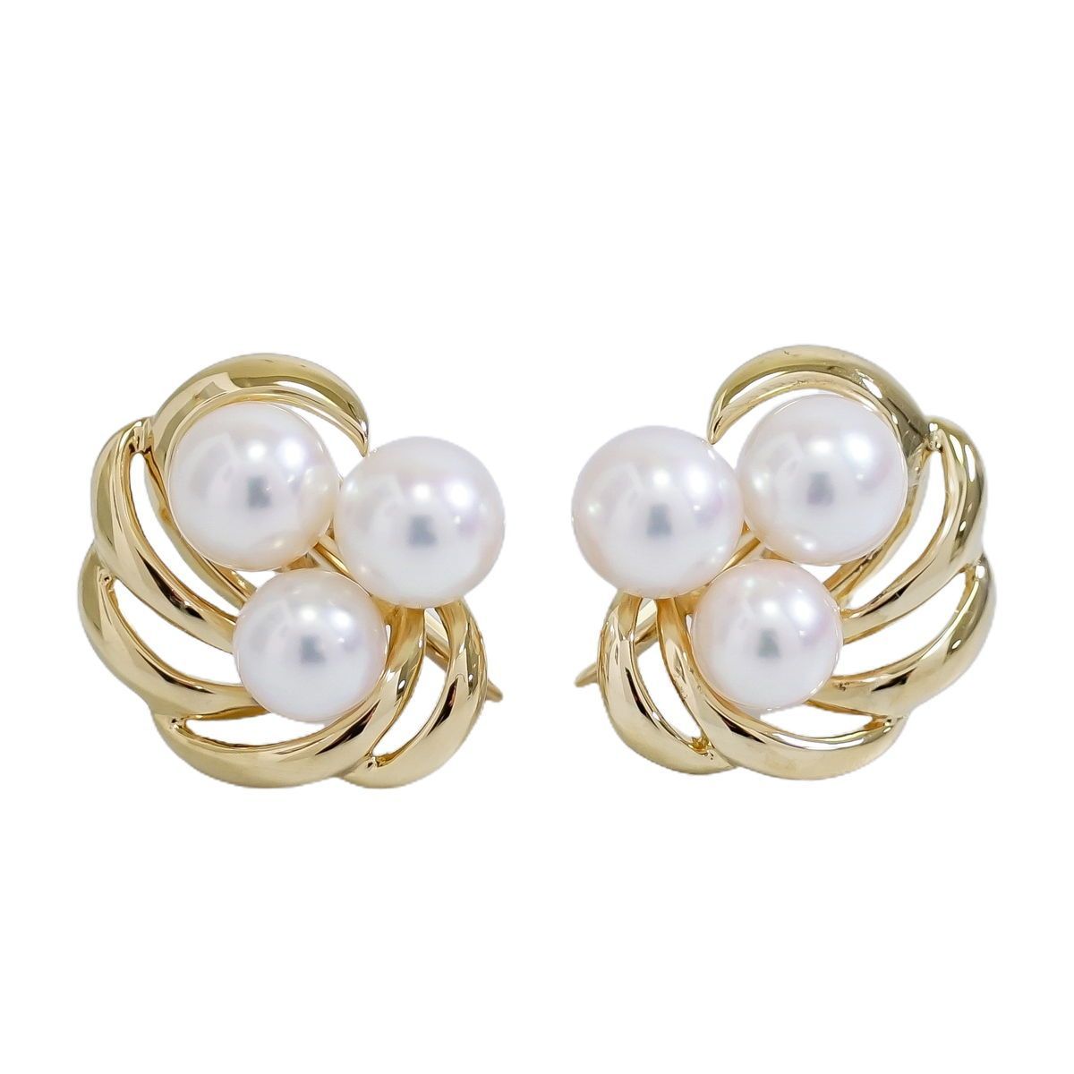 本物 ミキモト MIKIMOTO パール 6-6.8mm K18 YG イヤリング イエロー 