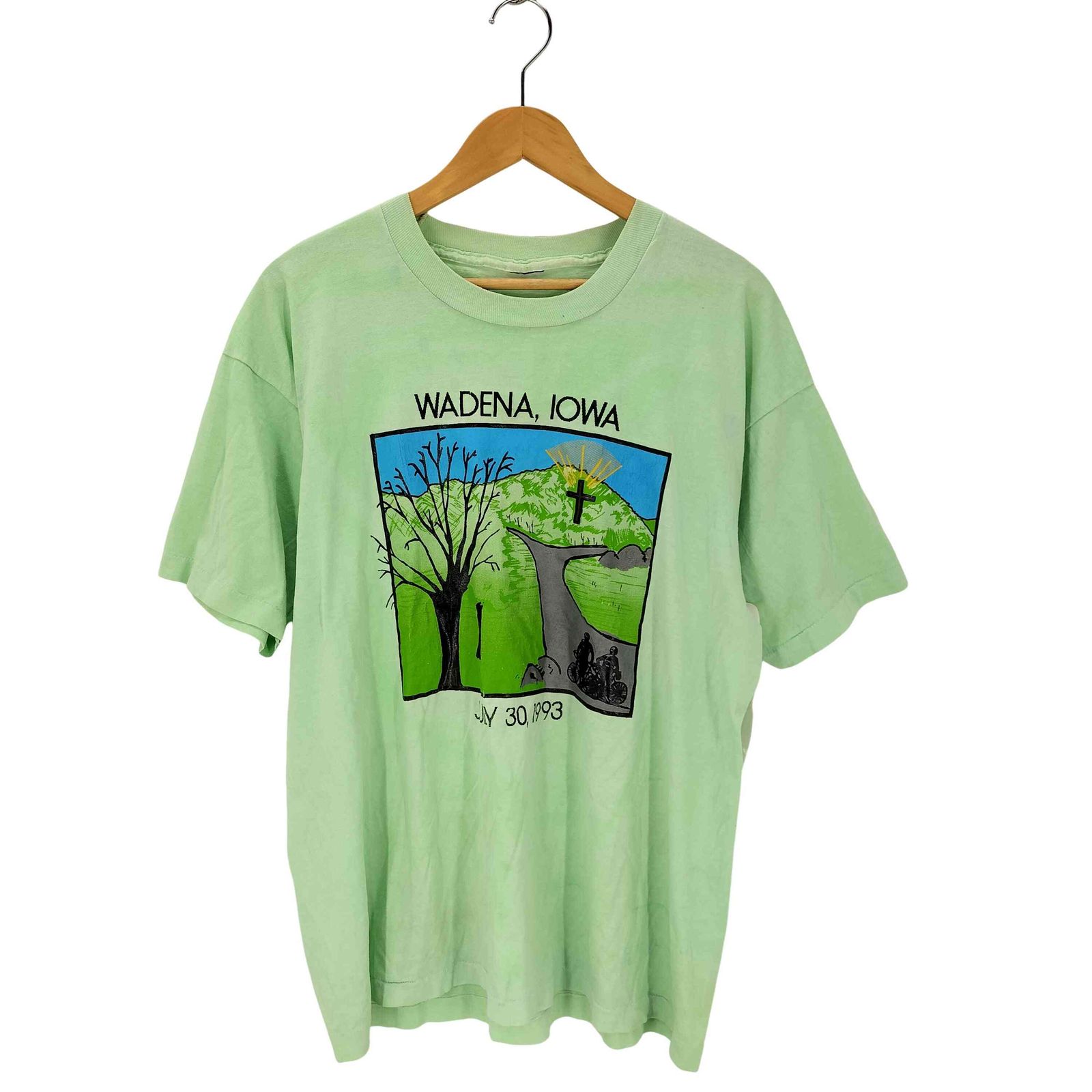 USED古着(ユーズドフルギ) 90s 袖裾シングルステッチ カラー切替 プリント クルーネックTシャツ メンズ import：XL 【中古】【ブランド古着バズストア】 ユーズドフルギ USED古着 90S 裾袖シングル クルーネックTシャツ