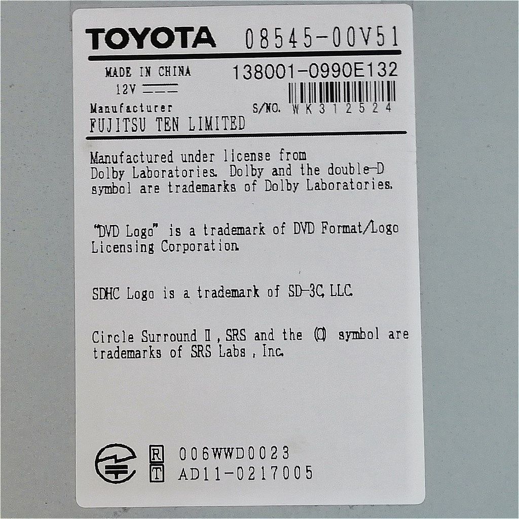トヨタ純正ナビ NSZT-W62G 7型ワイド SDナビ フルセグ/Bluetooth