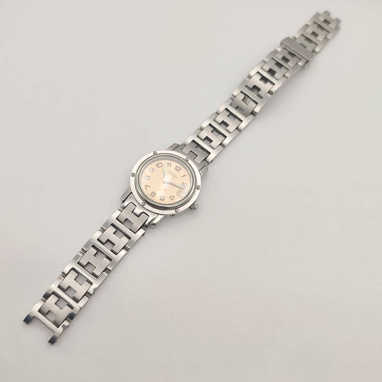 電池交換済み】HERMES エルメス クリッパー CL4.210 ピンク文字