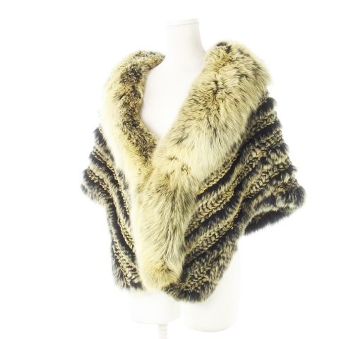 ノーブランド ファーショール ファーストール 襟巻き 和装 ラビットファー フォックスファー 毛皮 ストライプ ミックス ベージュ CK20 GY18