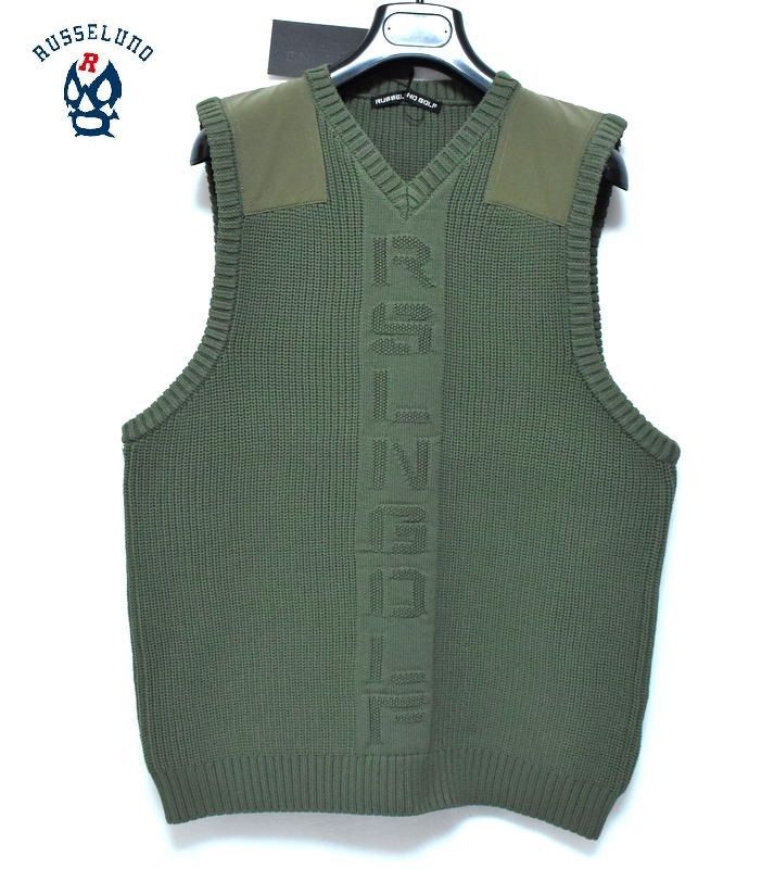 定価2万4200円 ラッセルノ ゴルフ ロゴ刺繍 ニット ベスト 4 M 5 L RG-2330502 カーキ ゴルフウェア ベスト