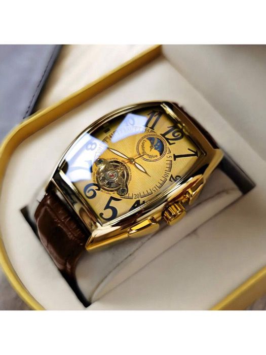 腕時計 メンズ 機械式 1個 メンズ機械式腕時計 ヨーロッパ アメリカンスタイル バレルシェイプダイヤル 機械式ムーブメント ファッションミニマリスト 中空ダイヤル設計