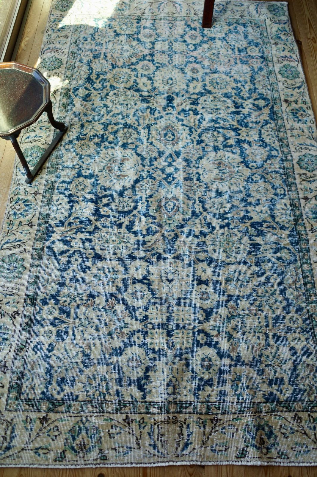 トルコ ヴィンテージラグ ブルー 総柄フローラル