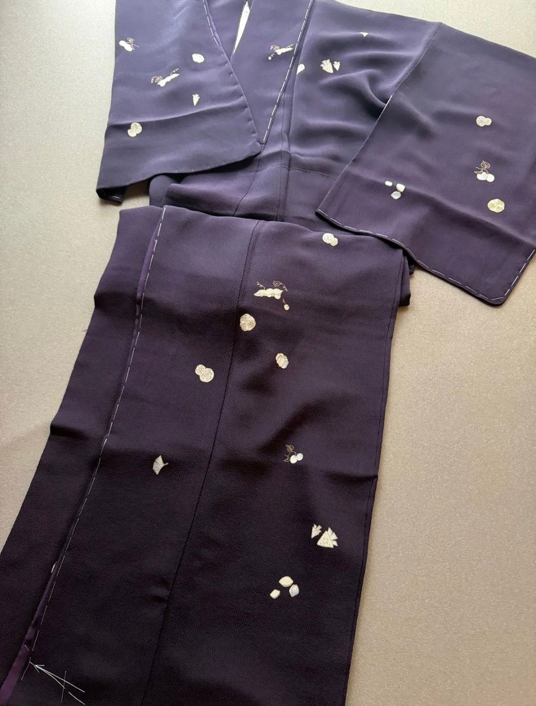 ♥ 着物 袷 付下げ 濃紫 野菜 作家もの