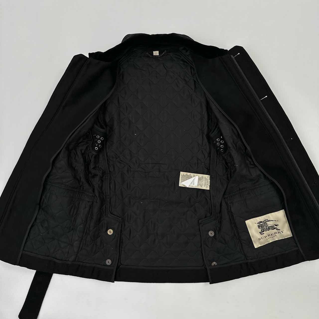 BURBERRY PRORSUM 襟ベロア切替 レザーショルダーパッチ ベルテッド