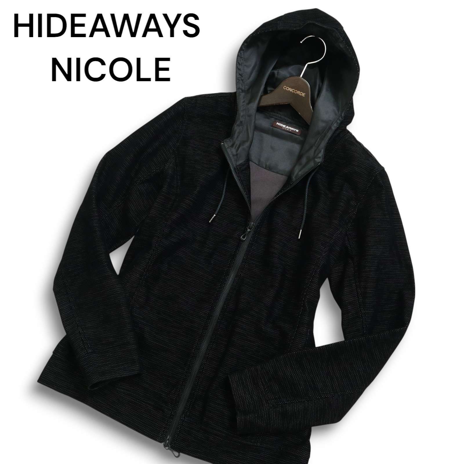 HIDEAWAYS NICOLE ジップアップ Pコート　ブルゾン ブラック 冬 ハイダウェイ ニコル ロゴボタン hideawaysニコル Pコート