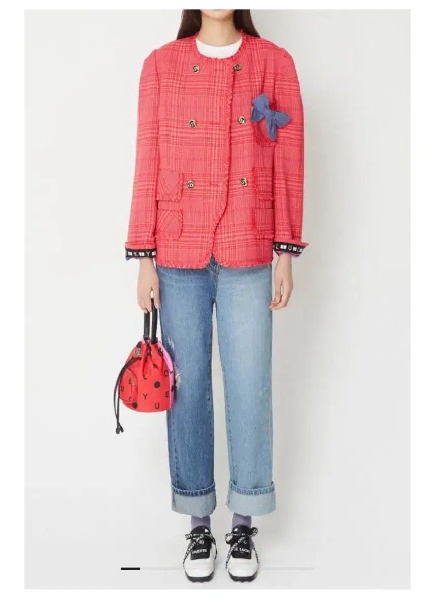 ラッキーシュエトゥ バイカラー デニムパンツ