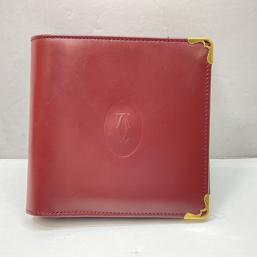 01w-4150 カルティエ CARTIER マストドゥカルティエ ボルドー 二つ折り財布 箱 証明書あり ボルドー メンズ L3000451