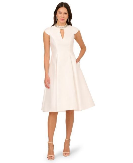 送料無料 アドリアナ パペル レディース ワンピース トップス Women s Keyhole Mikado Midi Dress IVORY