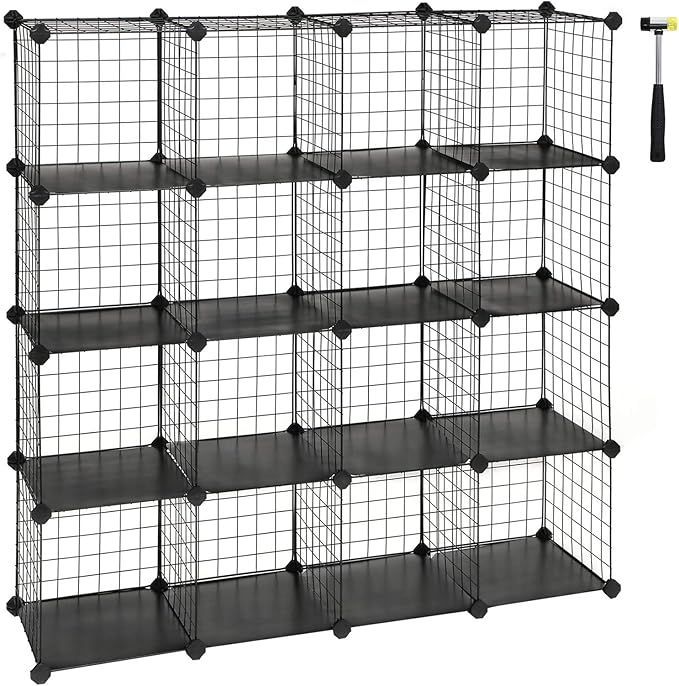 【在庫処分】SONGMICS メタルラック ワイヤー収納ラック 整理棚 ワイヤーボックス DIY可能 16ラック 30×30×30cm 収納棚 オープンラック ディスプレイラック ワードローブ おしゃれ 耐荷重：ラッ