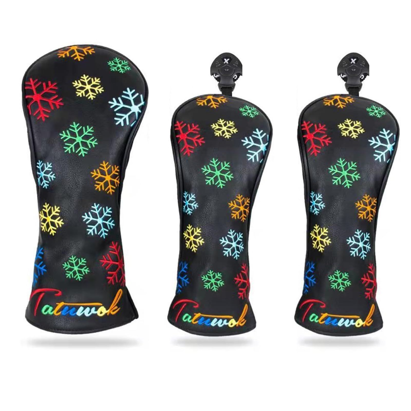 3点セット（DR×１、FW×２）_黒 ゴルフ ヘッドカバー ドライバー440cc 460cc 用 カバー ウッド カバー ユーティリティ UT カバー 防水仕様 雪片 (3点セット（DR×１、FW×２）， 黒)