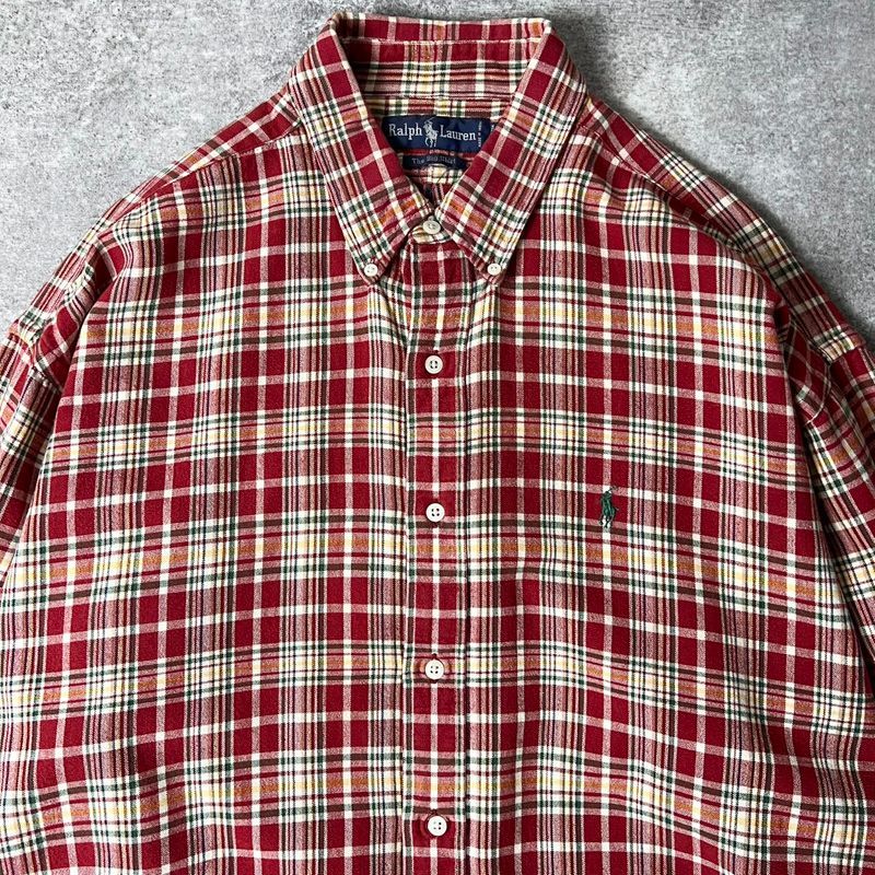 品質は非常に良い BIG SHIRT 90s RALPH LAUREN マルチカラー チェック 長袖 ボタン トップス
