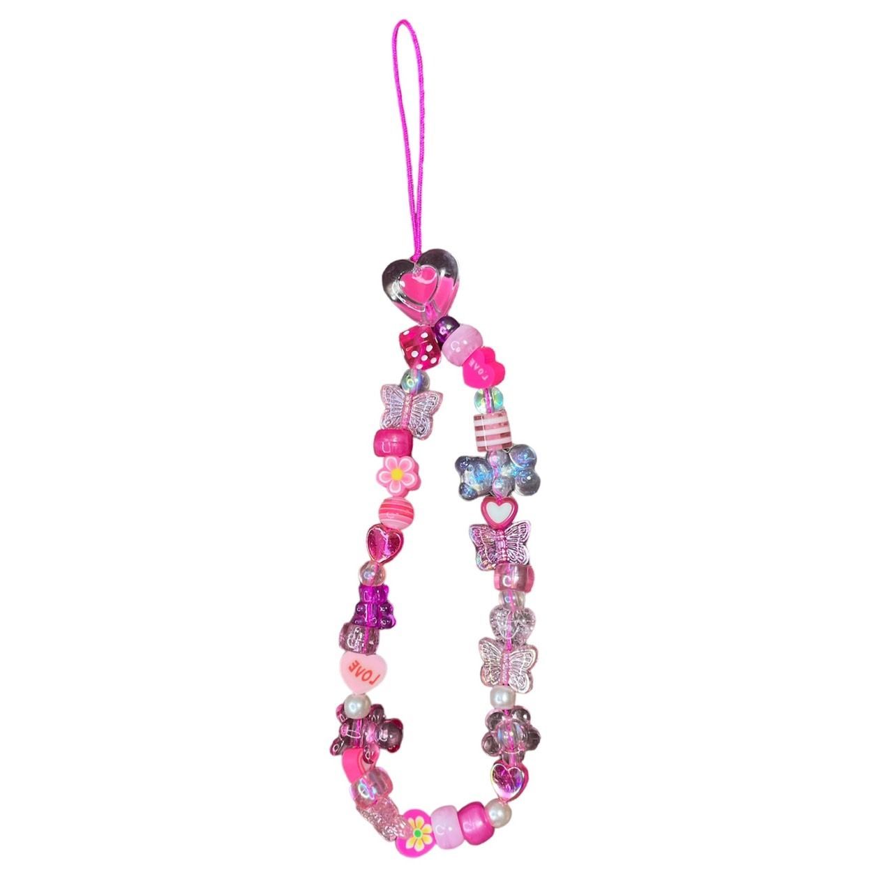 220510d】ビーズ かるい スマホストラップ キーホルダー ハンドメイド 韓国 