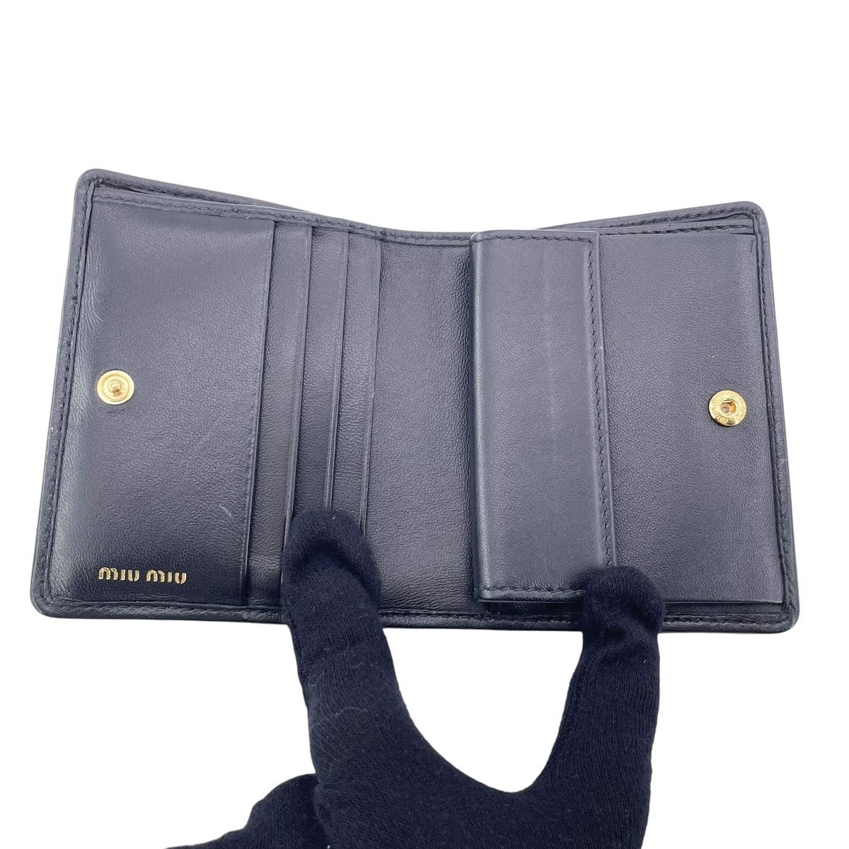未使用 miumiu コンパクト財布 中古】 MIU MIU ミュウミュウ マテラッセレザー 二つ折り財布