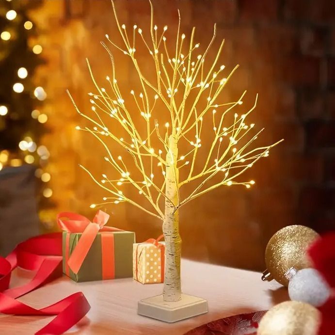バーチツリー クリスマスツリー ブランチツリー 白樺 144 LED ライト付き クリスマス ハロウィーン パーティー おしゃれ インテリア 組み立て簡単 電池式 USB電源 ホワイト 温白色