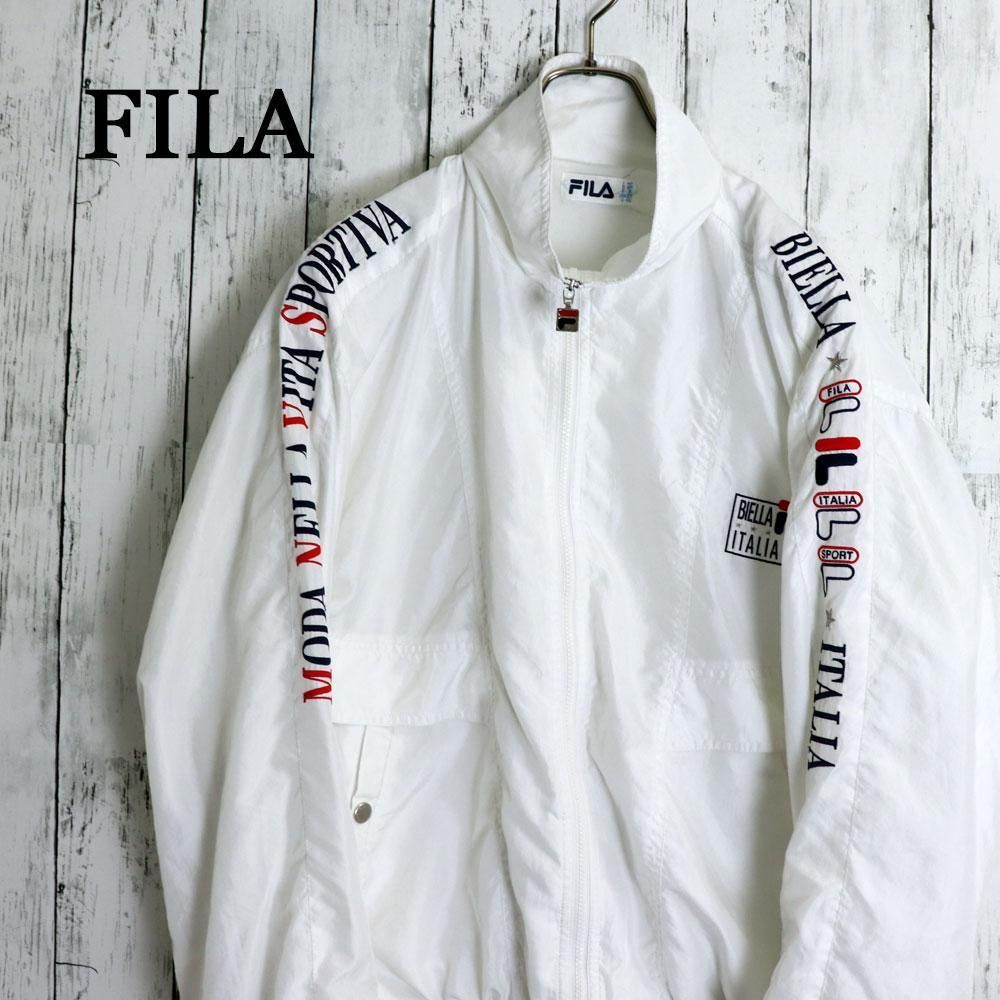 FILA 80s 90s フィラ 袖レザー テディスタジャン オーバーサイズ FILA - フィラ 90s イタリア製 ロゴ刺繍 ナイロンジャケット 38