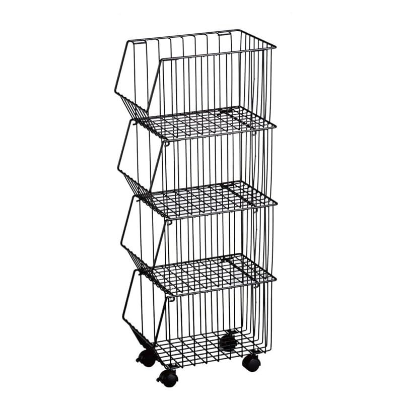 下村企販 日本製 収納かご ワイヤーバスケット 4段 積み重ね スタッキングバスケット 黒 0