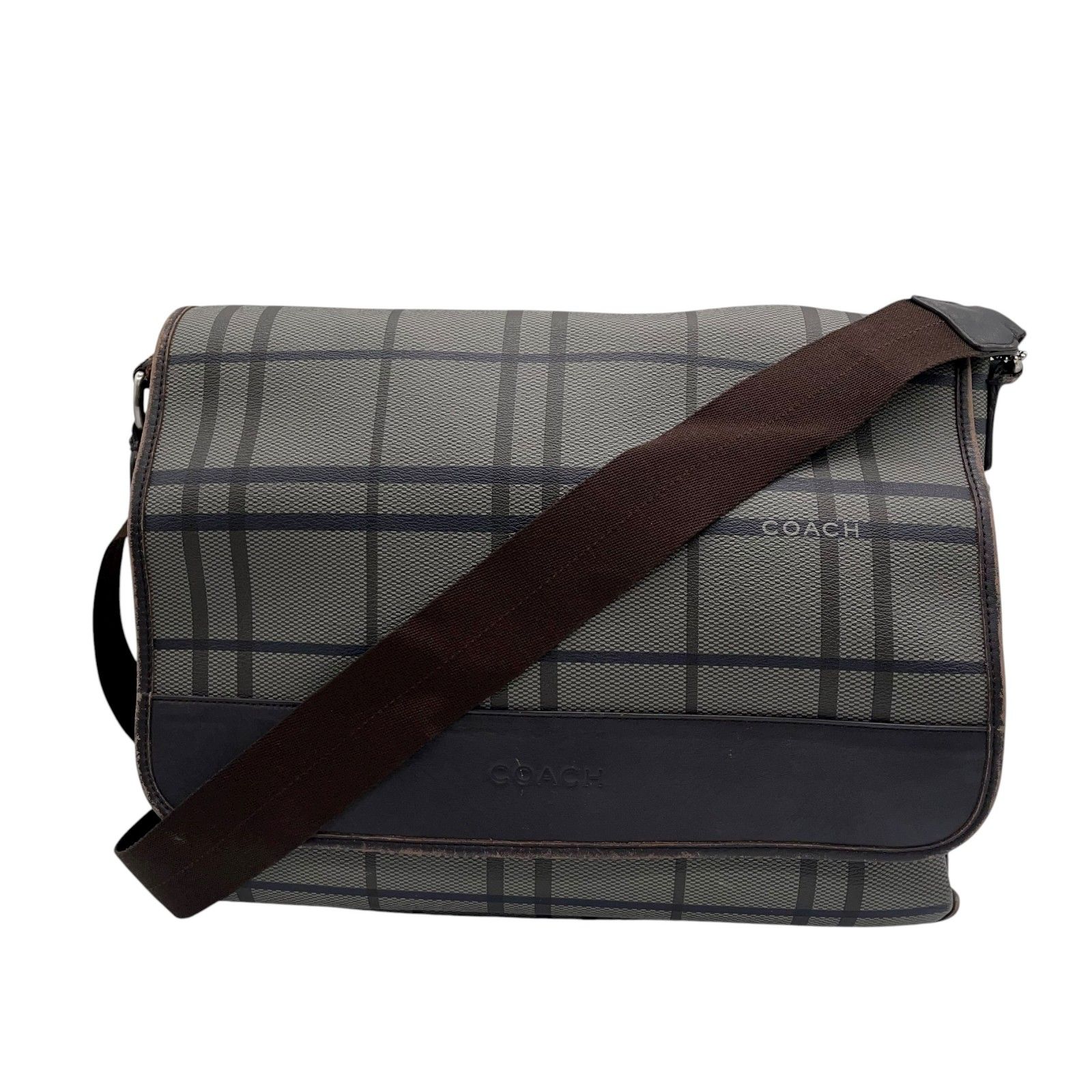 コーチ COACH メッセンジャーバッグ ショルダーバッグ チェック柄 グレー 黒 ブラック A 4収納可 ヴィンテージ U 2