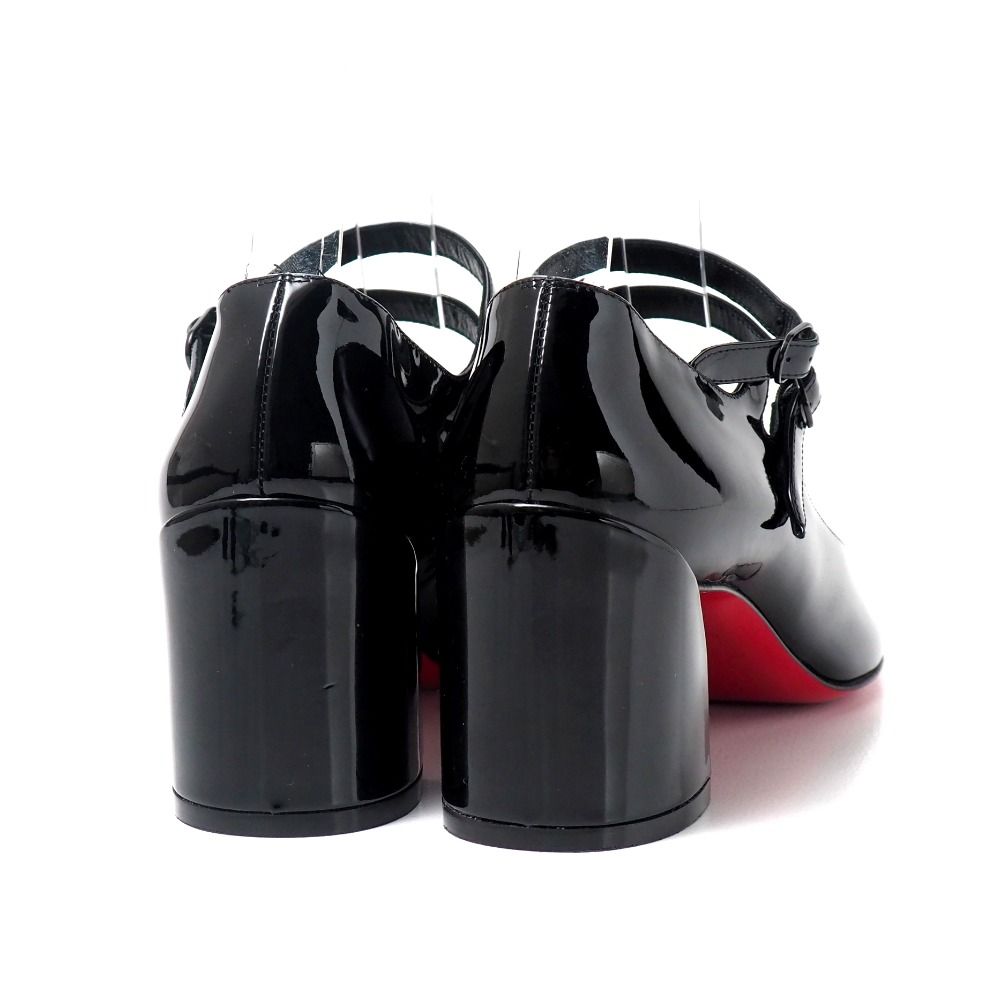 新作【激安通販】 Christian Louboutin クリスチャンルブタン Miss Jane ミスジェーン パンプス サイズ38 ダブルストラップ チャンキーヒール エナメル レザー 靴 ブランド古着 20250922 RA6116