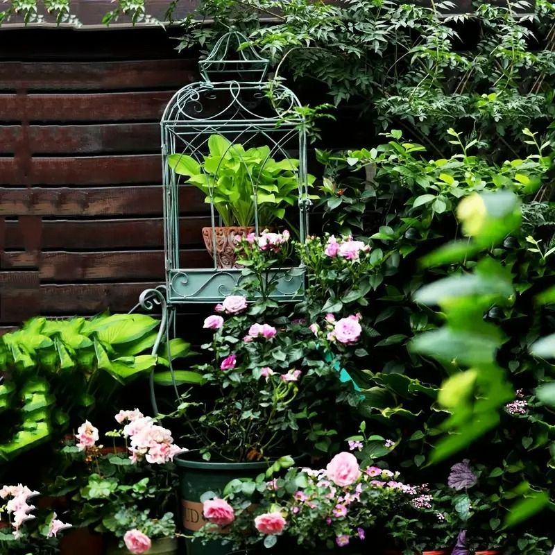 プランタースタンド ヴィンテージ調 鳥かご メタル ホワイト グリーン