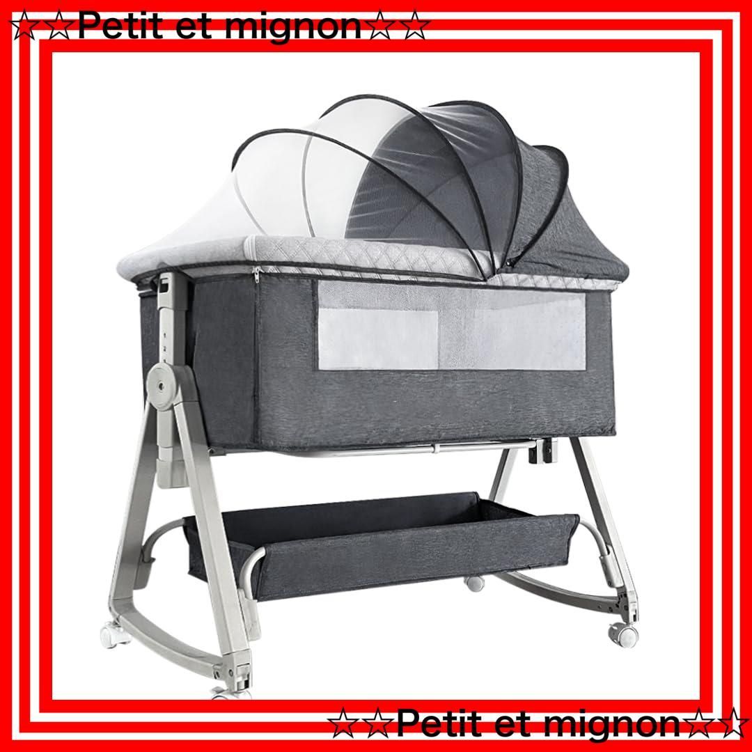 Kino Linpo ベビーベッド 添い寝 新生児ベッド 乳児 高さ6段 カーキ