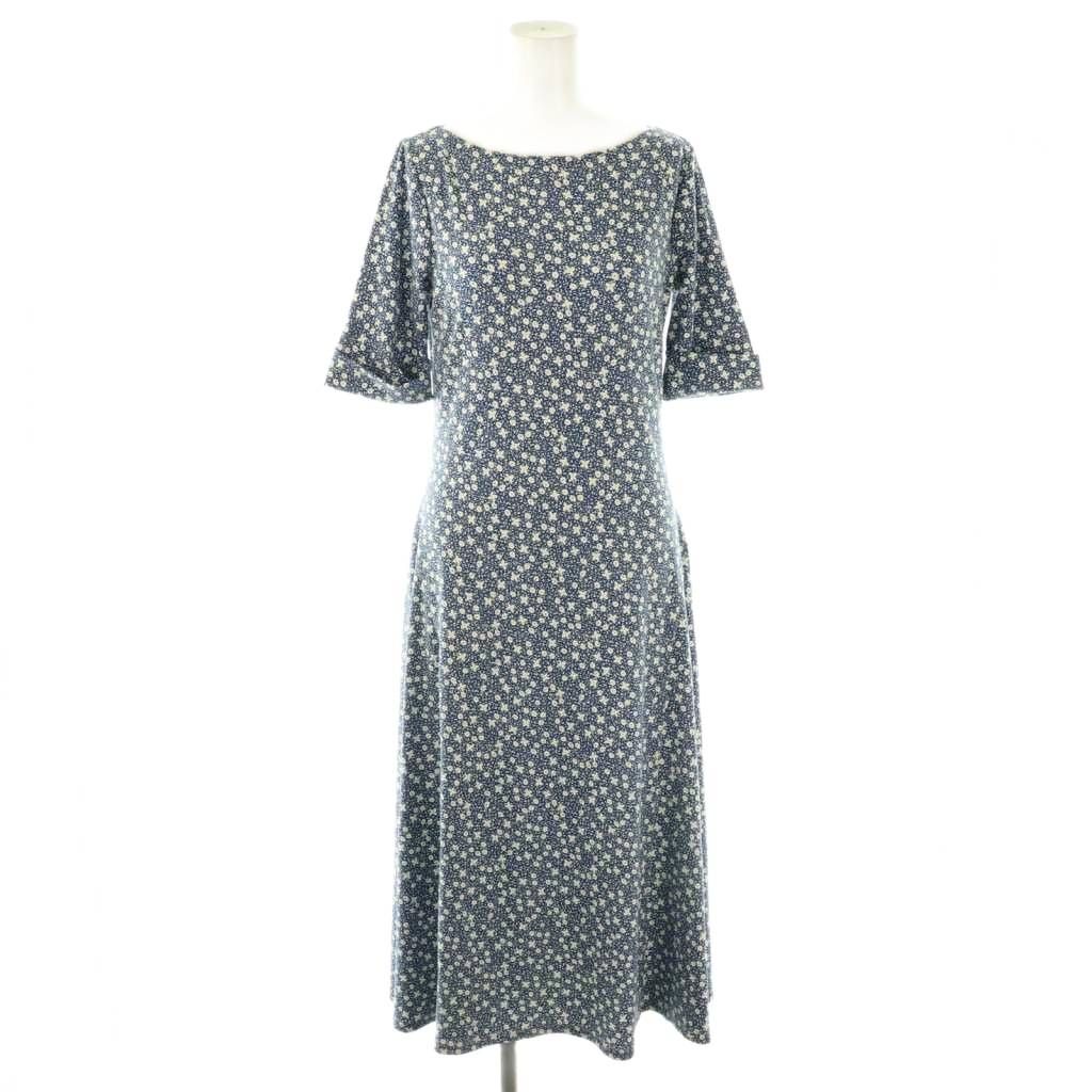 ローレンラルフローレン LAUREN RALPH LAUREN 小花柄 半袖 ワンピース M ネイビー ホワイト |ES OS