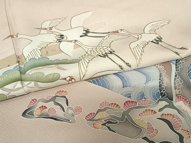 平和屋着物●豪華色留袖　友禅　作家物　飛鶴笠松文　金彩　正絹　逸品　未使用　AABB6505zg 平和屋着物○豪華色留袖 友禅 作家物 飛鶴笠松文 金彩 正絹 逸品 未