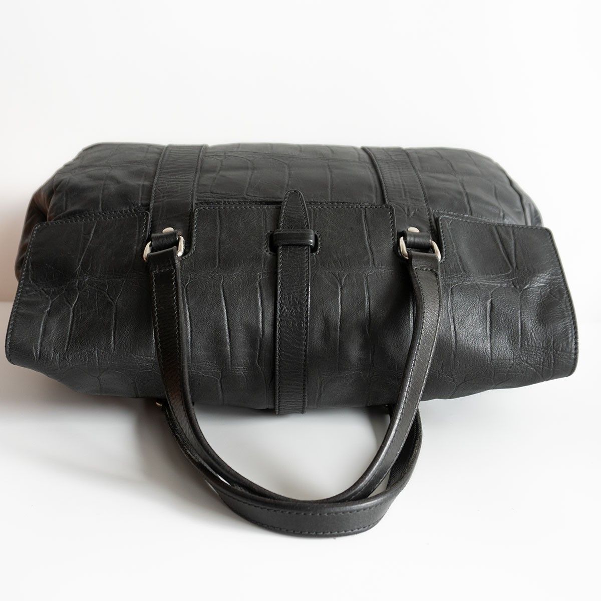 品 DANIEL-BOB クロコ型押し レザー フラップ トートバッグ ブラック ビジネス バッグ ダニエルアンドボブ 25090900 KARIMZIABAT_FR