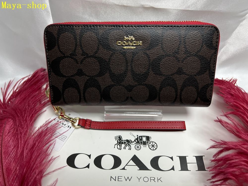 コーチ COACH 長財布 財布  FC4452 C4452 ブラウン×1941レッド 特別送料無料 ラグジュアリー シグネチャー ロング ジップ アラウンド プレゼント  贈り物 ギフト 新品未使用 ブランド B154 11