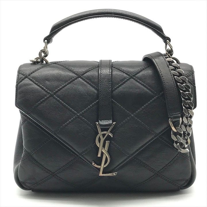 Yves Saint Laurent YSL サンローラン カレッジ レザー チェーン 2WAY ハンド ショルダー バッグ ブラック SV金具 a8252