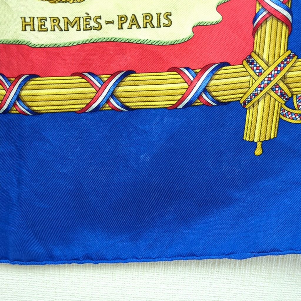エルメス 100% シルク スカーフ カレ90 ブルー レッド フランス製 1789