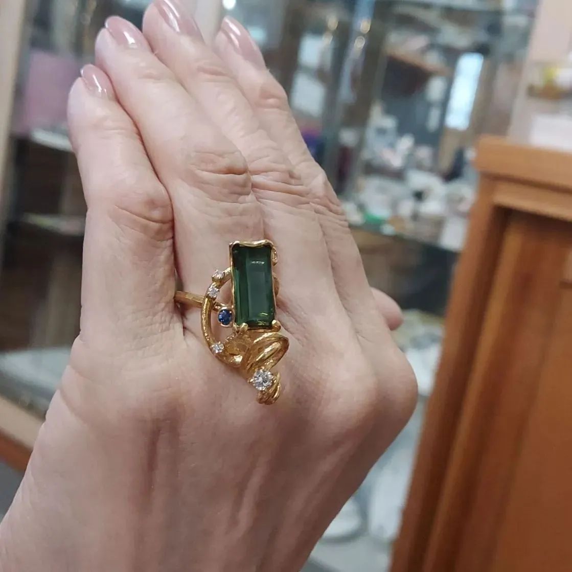 K18 グリーントルマリン ダイヤ サファイアリング #11