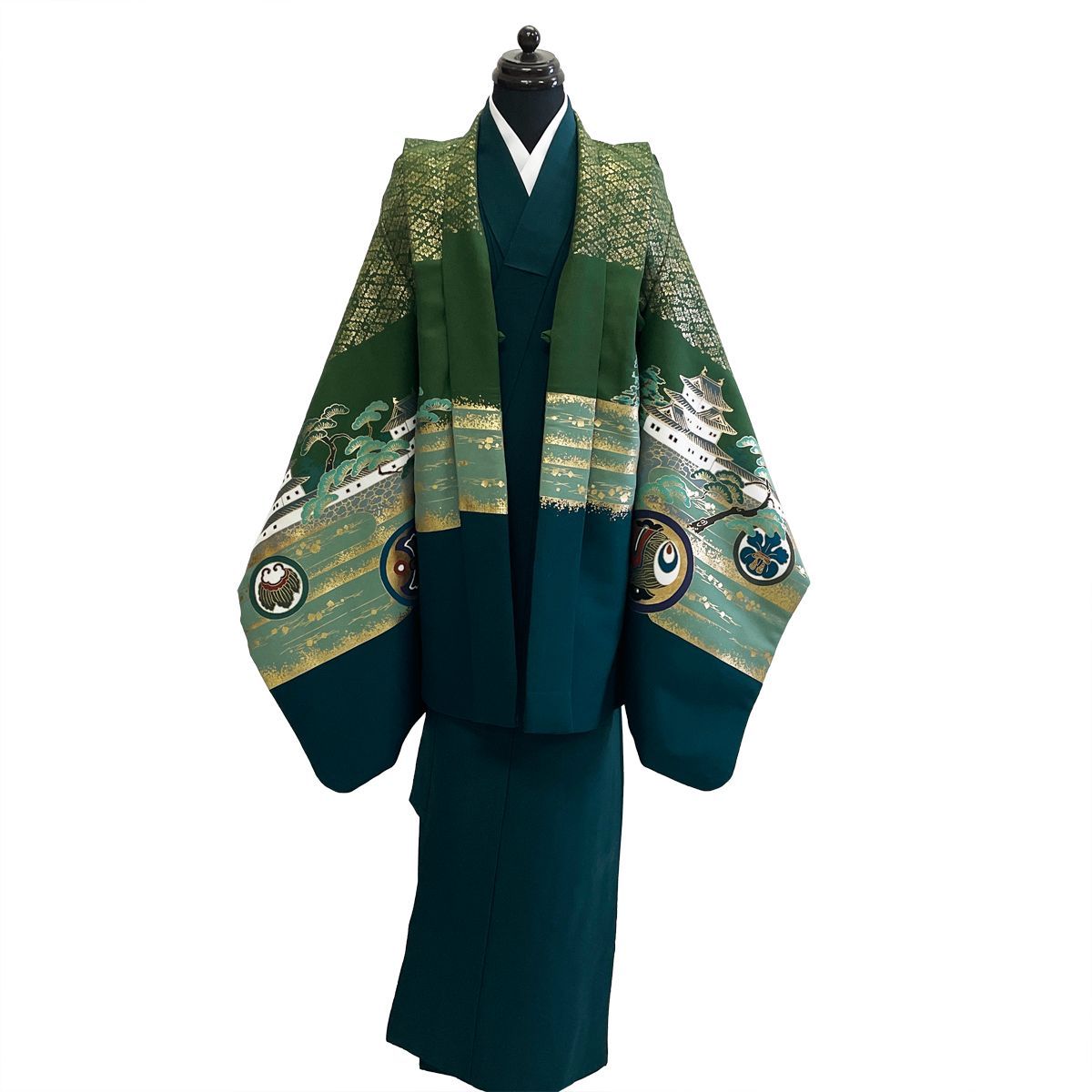 子供 羽織 着物 長襦袢 セット No.802 深緑 濃青緑 男の子 七五三 宅配便 LE2