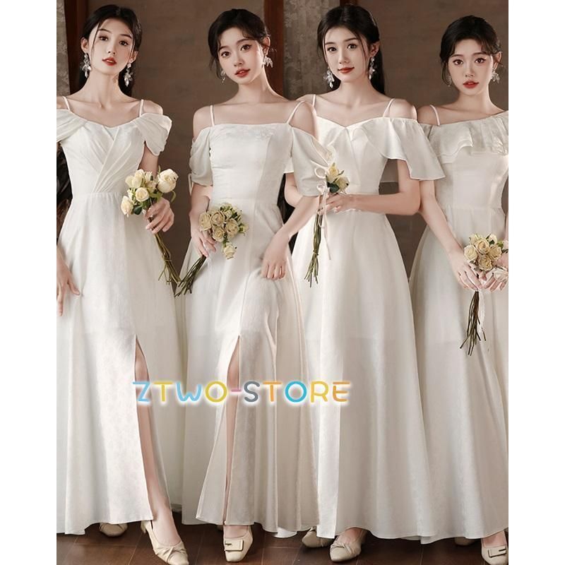 ウェディングドレス 二次会 白 ドレス ロングドレス 小さいサイズ 大きいサイズ ロング丈 ミモレ丈 ウェディングドレス オフショルダーWP 929