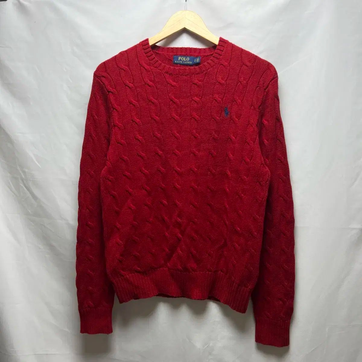 Polo Ralph Lauren 赤 ケーブル編みセーター 160 Lサイズ ポロラルフローレン ケーブルニット クルーネック セーター 赤