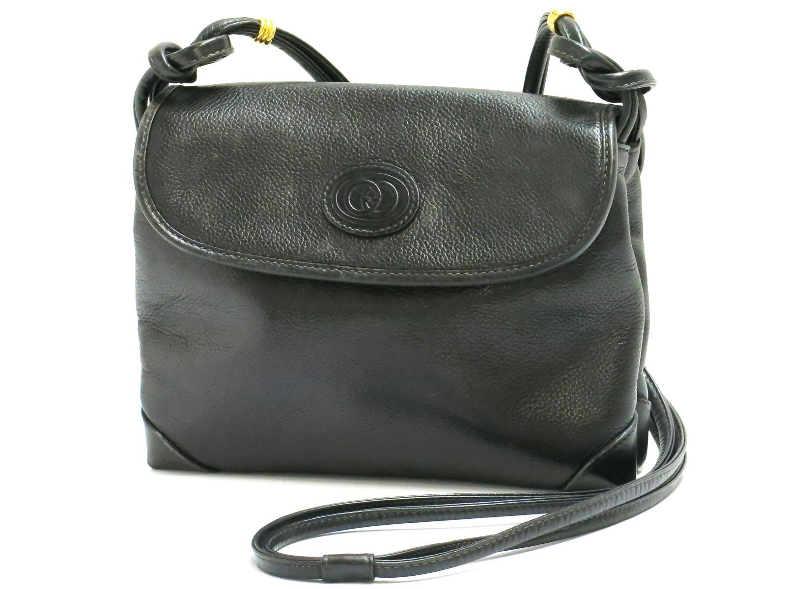 オールドグッチ オールレザー ショルダーバッグ 黒 GUCCI