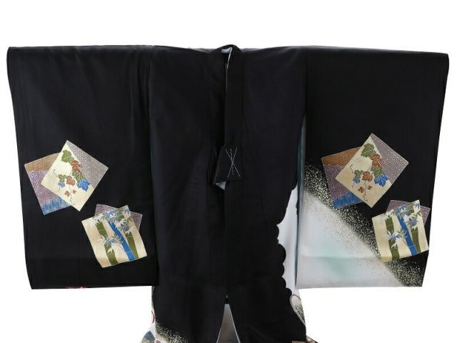お宮参り 着物 金刺繍入り 長襦袢 セット 男児 男の子 子供 産着 祝着 黒地 鷹 ud-239