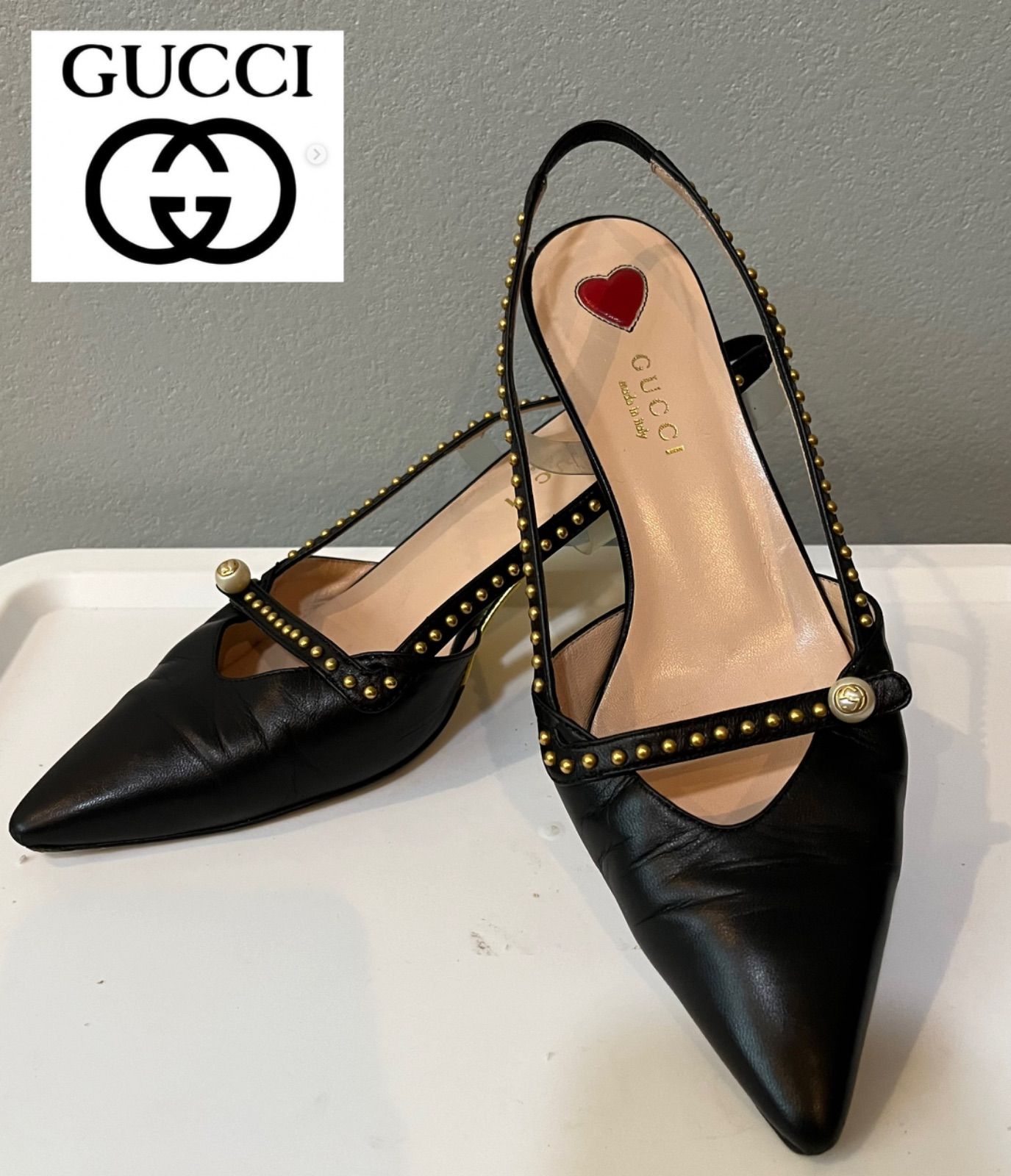 グッチ】ミュールサンダルスタッズバンブーパール