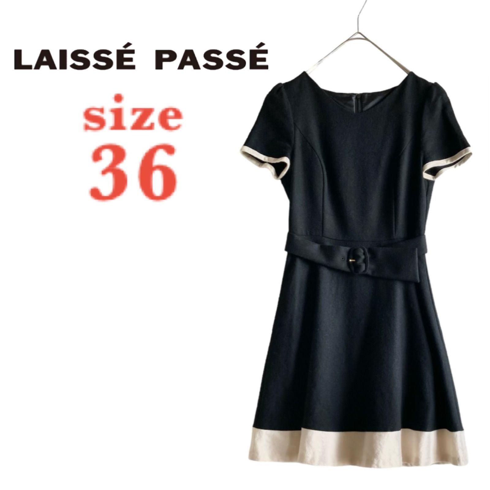 美品】レッセパッセ LAISSE PASSE ベルト付ジョーゼットバイカラー