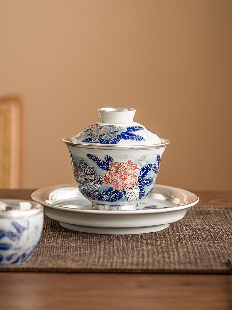 中国茶器 七承堂可懸停山居払雲図三才蓋碗 茶杯 茶碗 煎茶道具 新品未使用 新品】中国茶器 七承堂可懸停山居払雲図三才蓋碗 茶杯 茶碗 煎茶道具