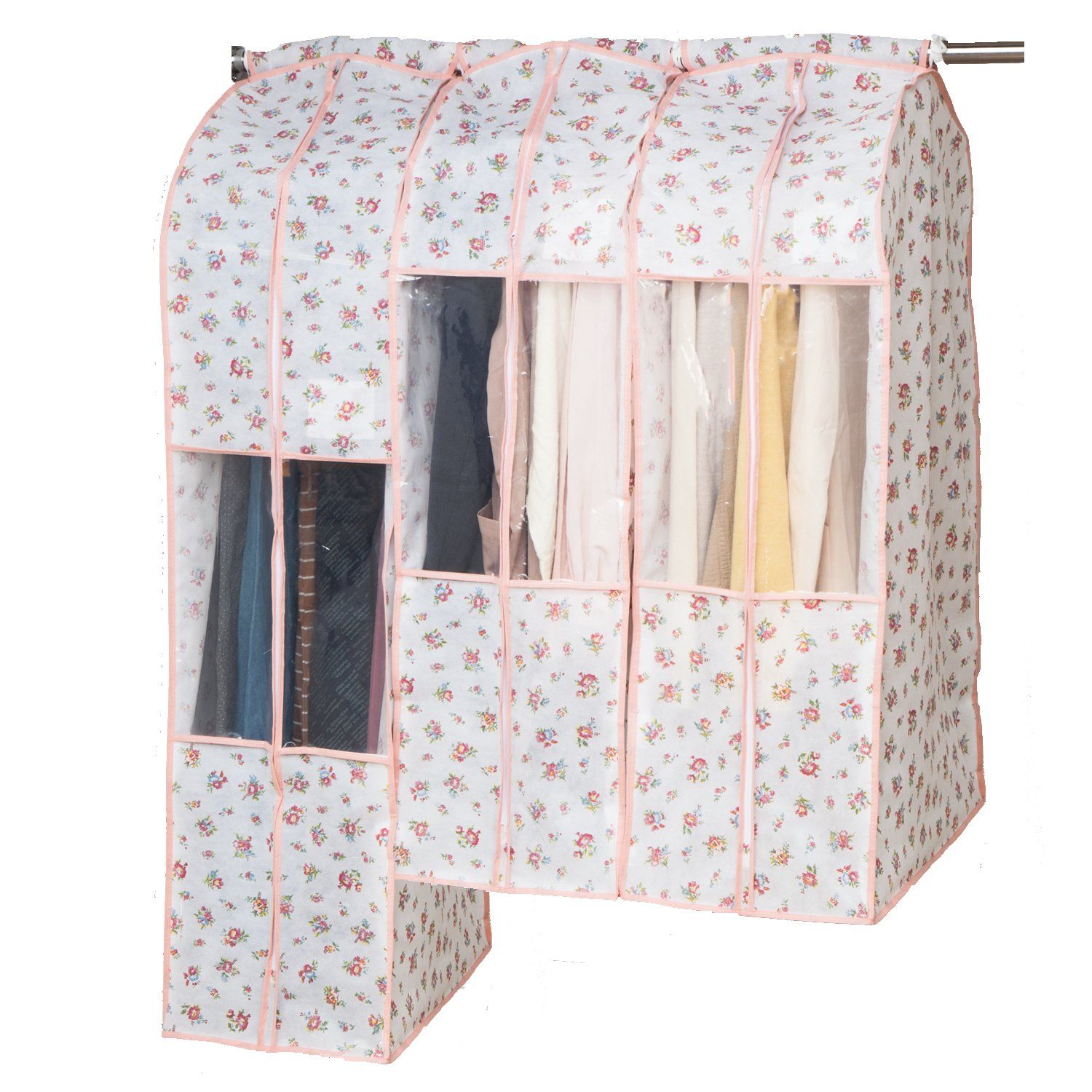 アストロ 洋服カバー ワイド スーツ ロング プチローズ柄 不織布 透明窓 防虫剤ポケット付き 底までカバー まとめて収納 600-24