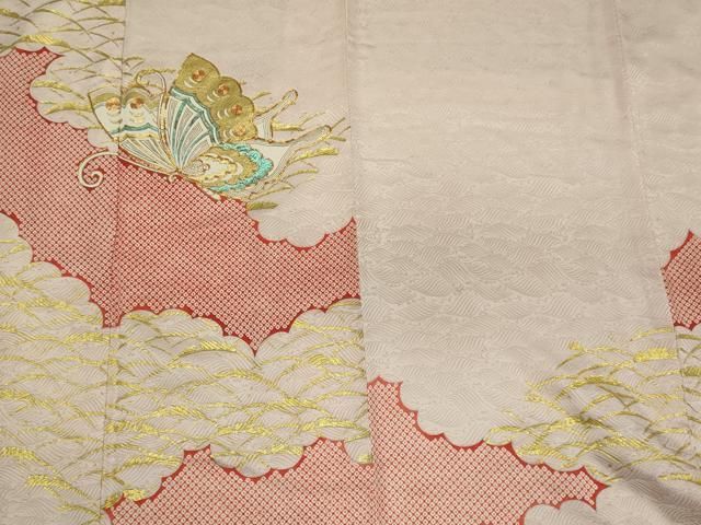 平和屋着物□訪問着 駒刺繍 雪芝舞蝶文 金彩 正絹 逸品 CAAV6072oy  