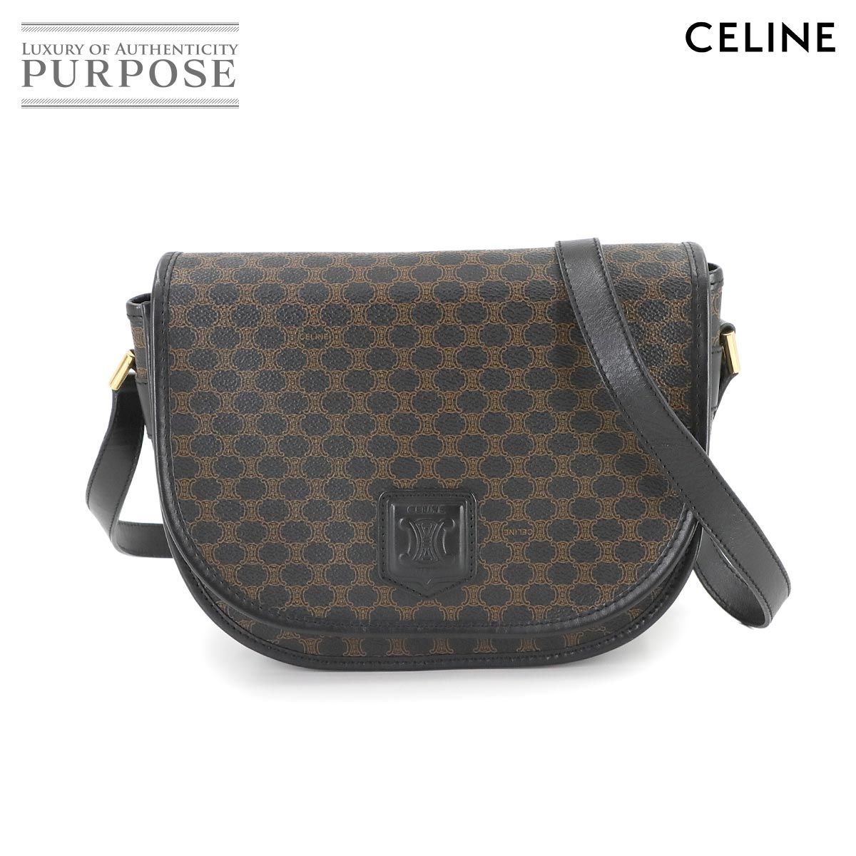 美品 セリーヌ CELINE マカダム ショルダー バッグ PVC レザー 美品 セリーヌ CELINE マカダム ショルダー バッグ PVC レザー