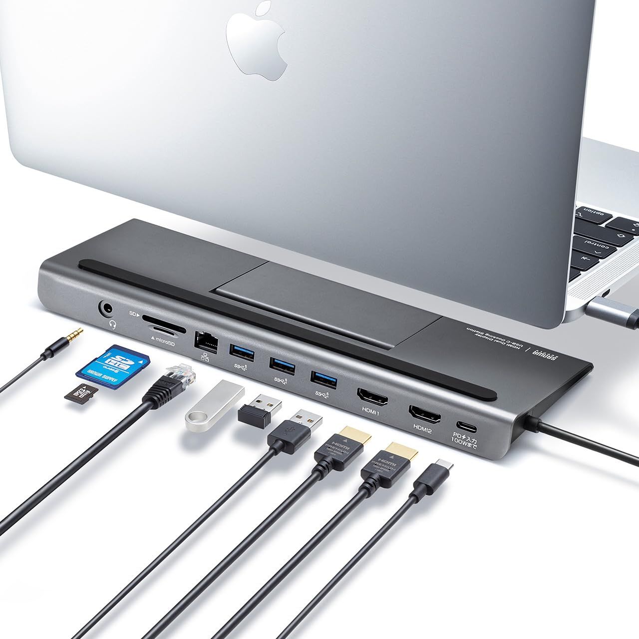 サンワダイレクト USB-C ドッキングステーション 4K 2画面出力 10in1 HDMI 4K×2 / USB PD 100W / USB-A×3 / LAN/microSD/SD / 3.5mm  [4K/60Hz(Type-C×1/Type-A×3)]