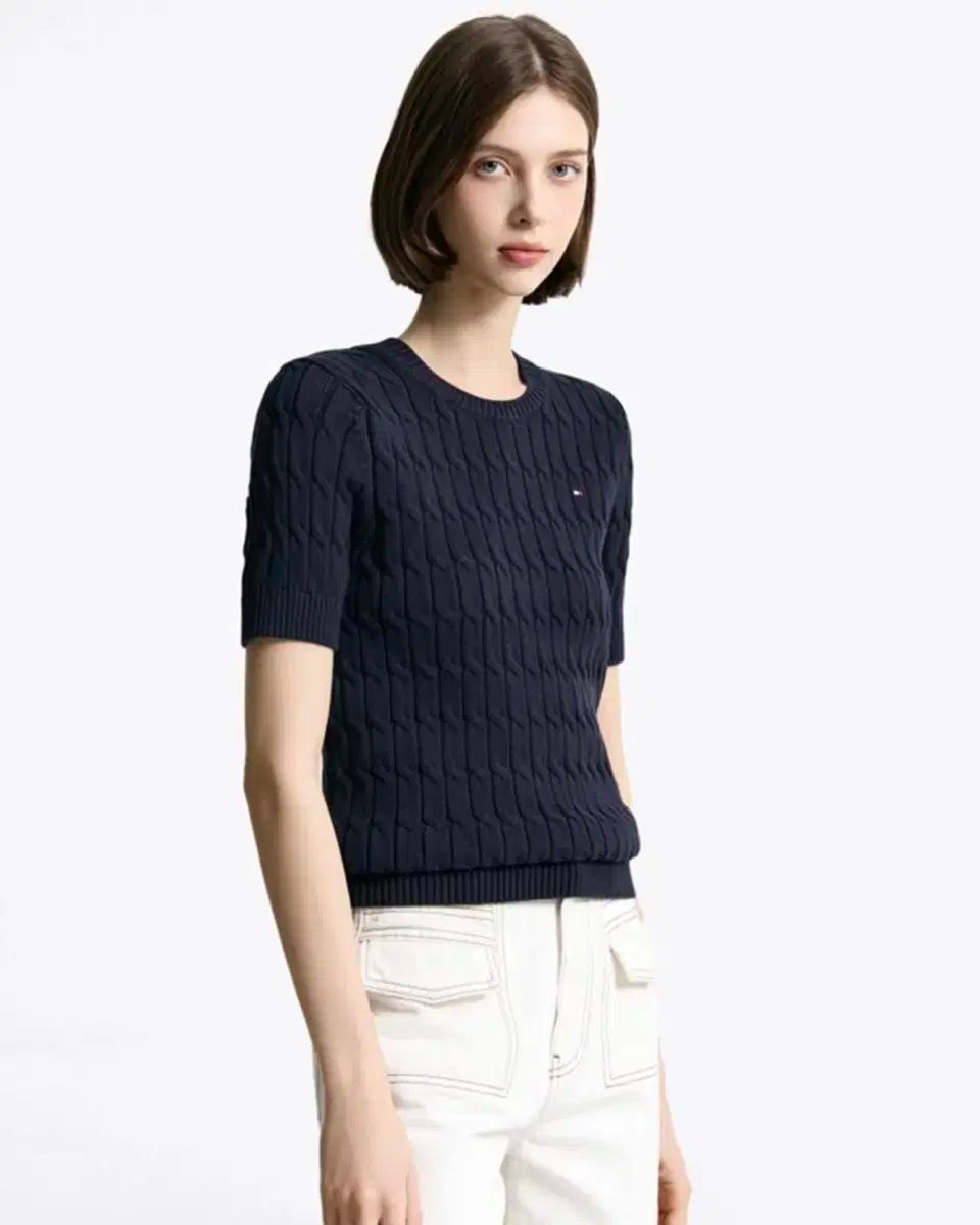 Tommy Hilfiger トミーヒルフィガー レディース スリム ケーブル 半袖 セーター