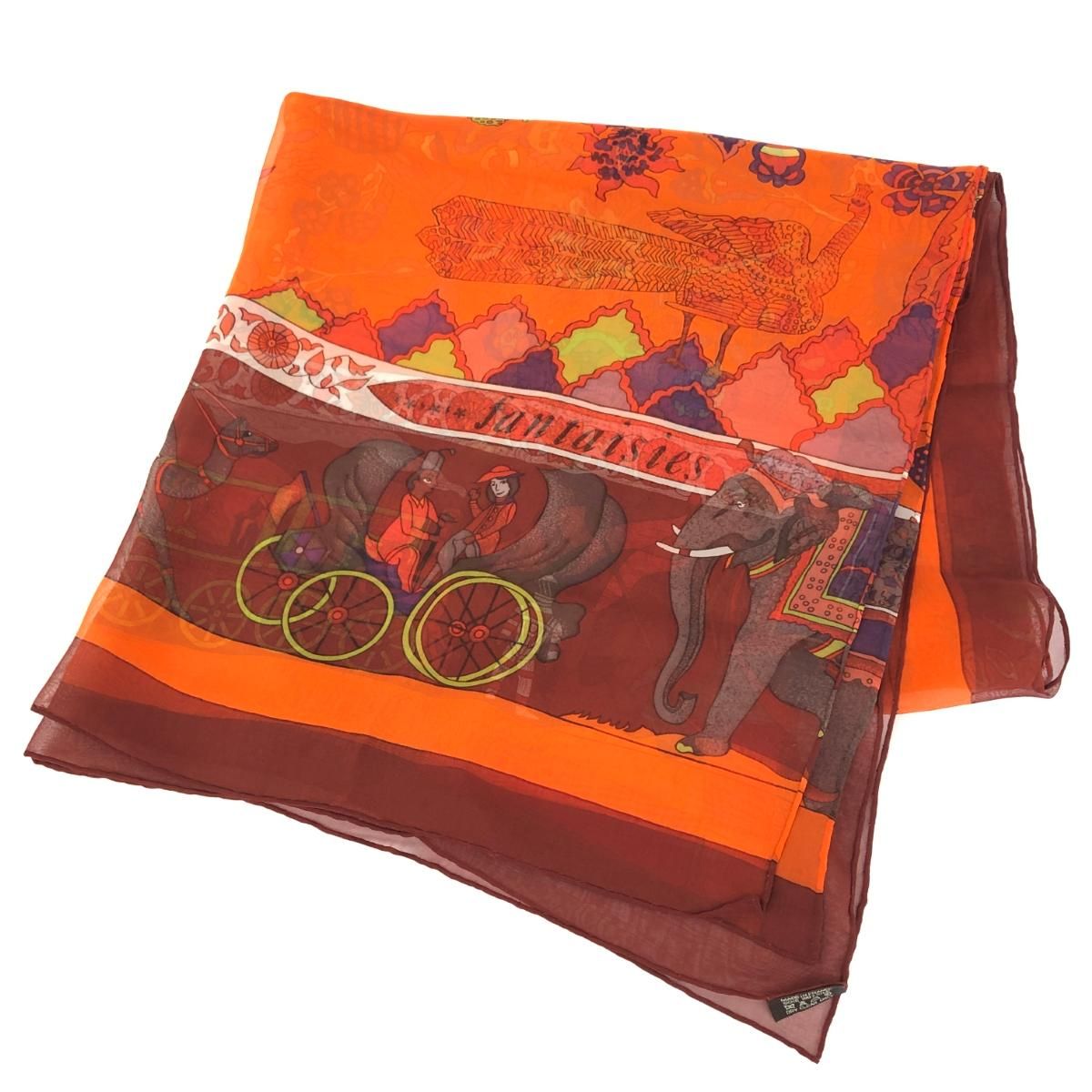 HERMES エルメス スカーフ シースルー 眩惑のインド|fantaisies indiennes シルク100％ オレンジ レディース | 240001161792