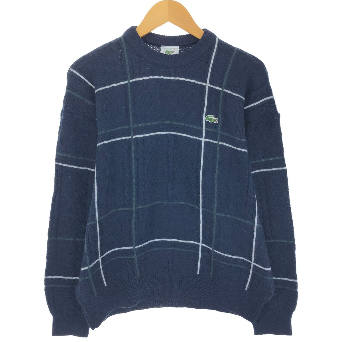 古着 ラコステ LACOSTE チェック柄 ウールニットセーター メンズL相当/eaa500902