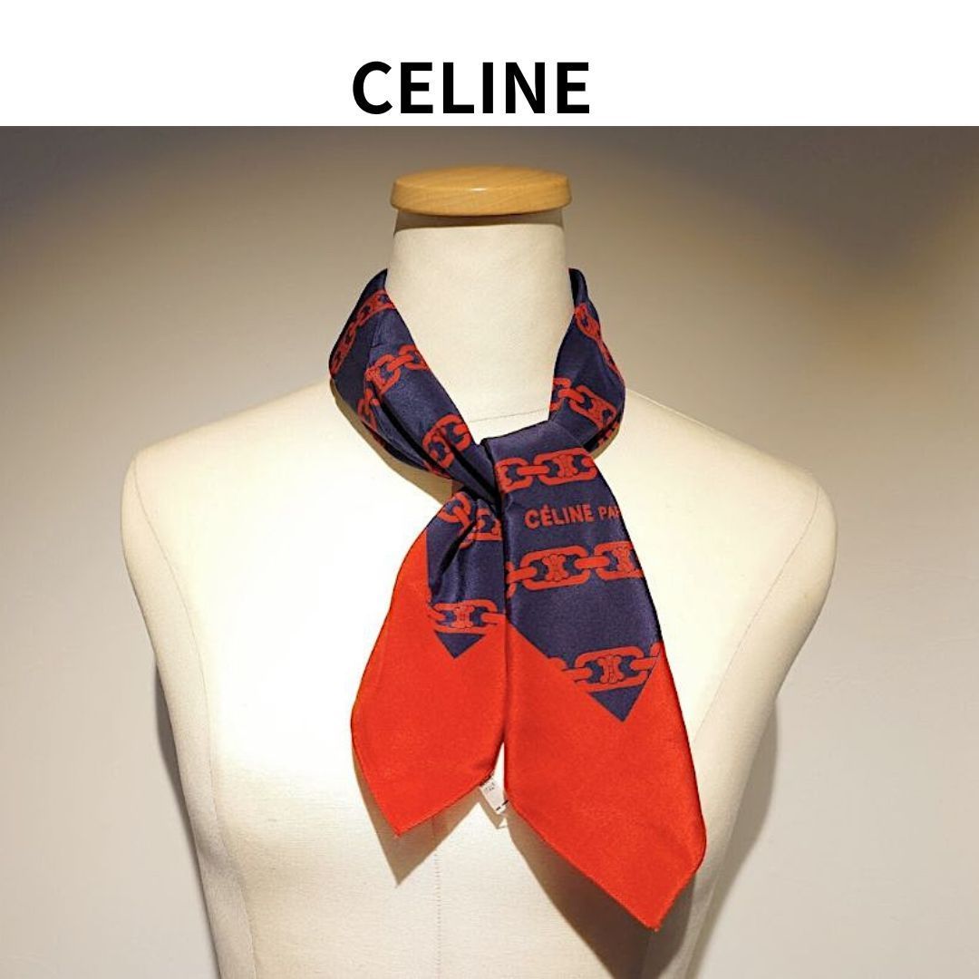 CELINE セリーヌ チェーン柄 シルク スカーフ マカダム ブラゾン
